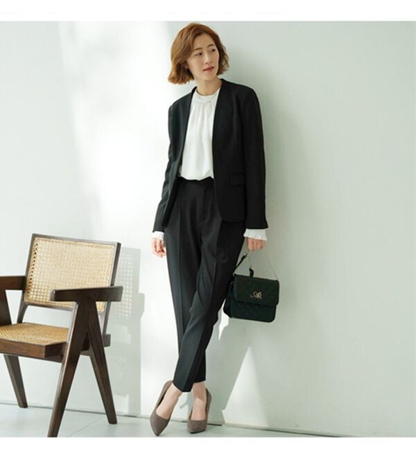 GeeRA（ジーラ）の「【ジャケット+パンツ】洗濯機で洗えるのびのび！ストレッチカットソーセットアップスーツ（パンツスーツ）」｜詳細画像