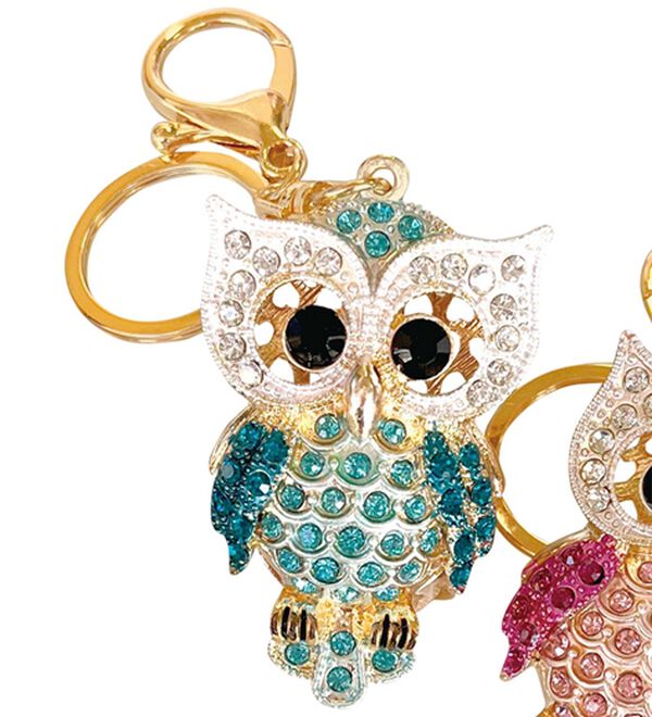 「幸せふくろうの輝くキーホルダー（その他ファッション小物）」｜ブルー