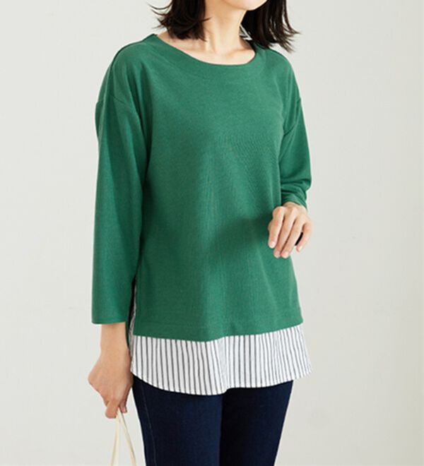 BELLUNA（ベルーナ）の「 ラメストライプシャツフェイクチュニック（チュニック）」｜詳細画像