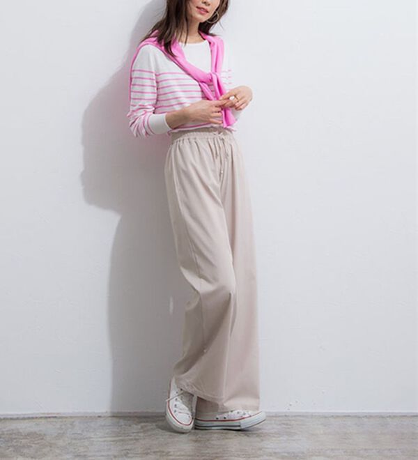 Pierrot（ピエロ）の「【選べる丈】ストレッチツイルワイドパンツ（ワイドパンツ・ガウチョ）」｜詳細画像