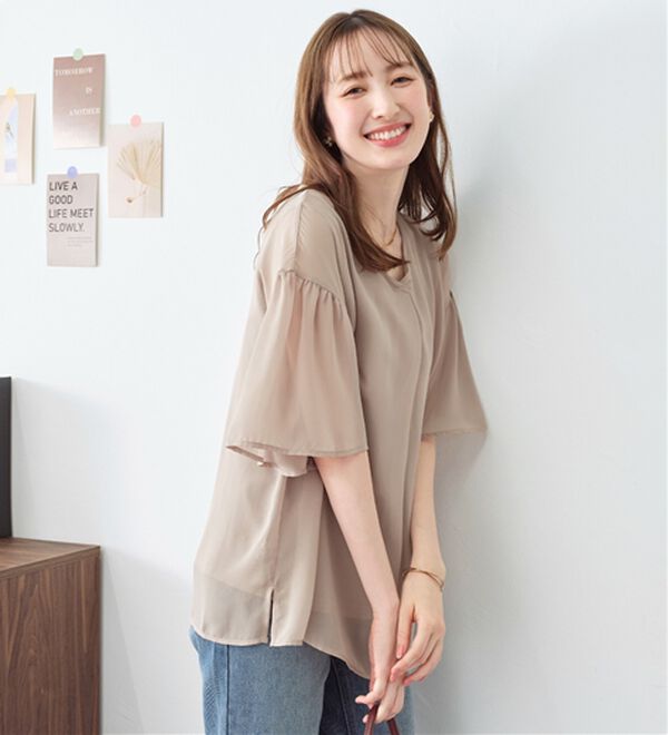 alotta（アロッタ）の「【接触冷感】インナー付フレアー袖タックブラウス（ブラウス）」｜詳細画像