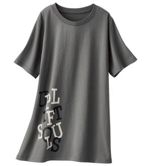 BELLUNA（ベルーナ）の「ひんやリッチコットン大人のおしゃれプリントチュニック（チュニック）」｜英字ロゴ