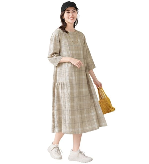 ルフラン（ルフラン）の「涼やか素材のゆったりワンピース（カットソーワンピース）」｜ベージュ系