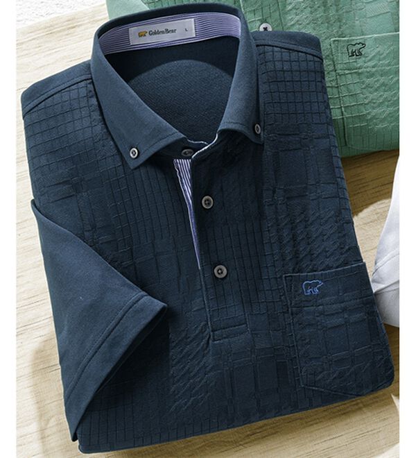 「＜ゴールデンベア＞ジャカードポロシャツ（メンズポロシャツ）」｜ネイビー