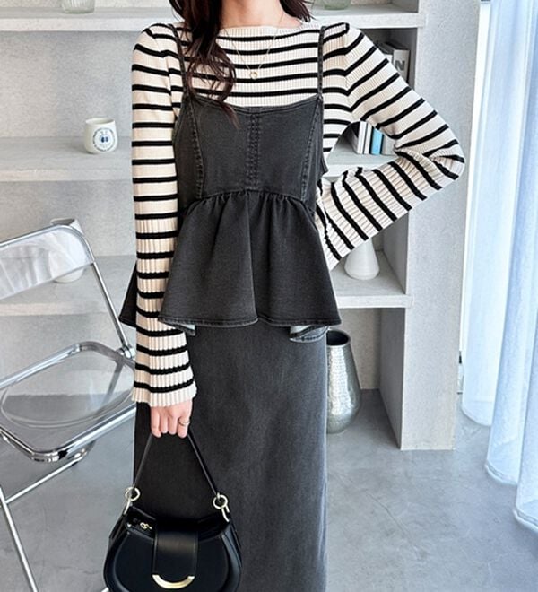 GeeRA（ジーラ）の「楽ちん！デニムペプラムキャミワンピース（その他ワンピース）」｜詳細画像