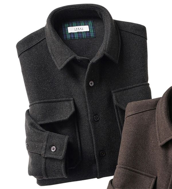 「メルトンジャージシャツジャケット（メンズシャツ）」｜チャコール