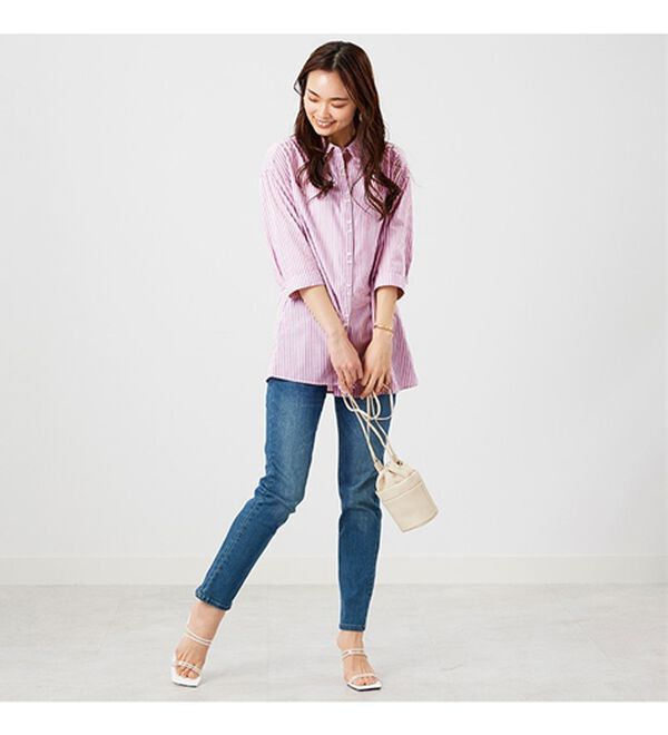 BELLUNA（ベルーナ）の「編み上げリボンデザインシャツチュニック（チュニック）」｜詳細画像