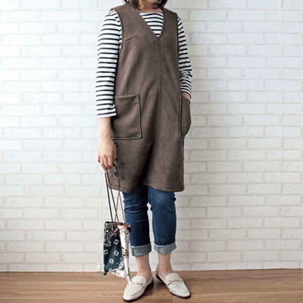 BELLUNA（ベルーナ）の「スエード調素材ボタン使いジャンパードレス（チュニック）」｜詳細画像