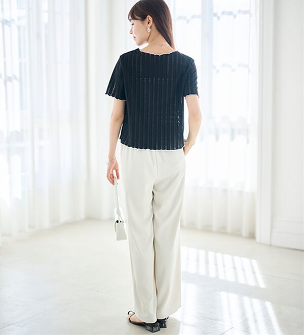 RANAN（ラナン）の「透かし柄メロー配色Ｔシャツ（カットソー）」｜詳細画像