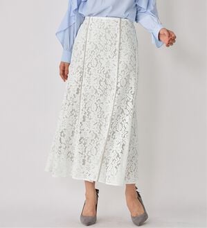 alotta（アロッタ）の「【上品に決まる】配色パイピングレーススカート【美人百花掲載】（ロングスカート）」｜オフホワイト