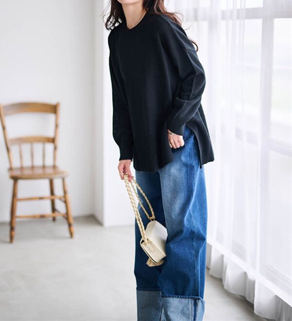 RANAN（ラナン）の「ワイドリブ使いカラーニットチュニック（ニット・セーター）」｜詳細画像