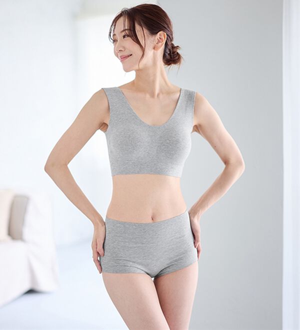 LAVIENNE（ラヴィエンヌ）の「【綿９５％＆縫い目ゼロ】締め付けにくいスーピタブラ・ショーツ（別売）（ブラジャー）」｜杢グレー