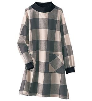 BELLUNA（ベルーナ）の「便利であたたか！リブ付チェック柄チュニック（チュニック）」｜ベージュ&times;グレー系