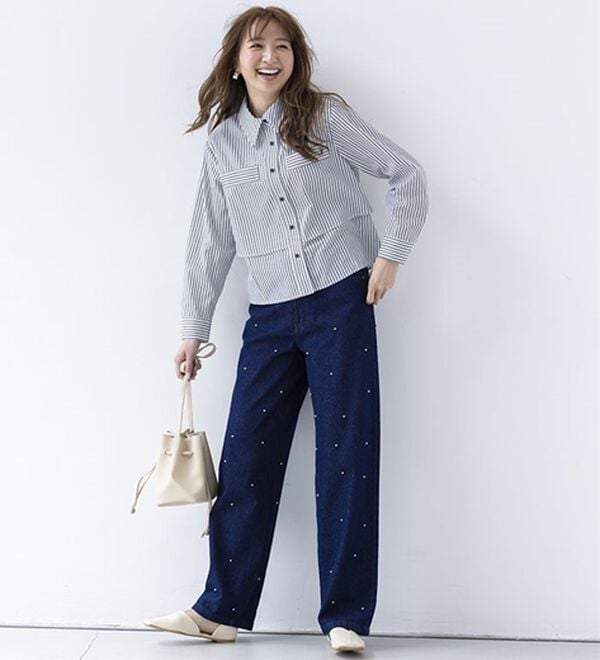 BELLUNA（ベルーナ）の「コーデの主役！パールデザインデニムワイドパンツ（ワイドパンツ・ガウチョ）」｜詳細画像