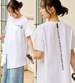 RANAN（ラナン）の「【ひんやり】ロゴプリントチュニックTシャツ（Tシャツ）」｜オフホワイト(ロゴ)