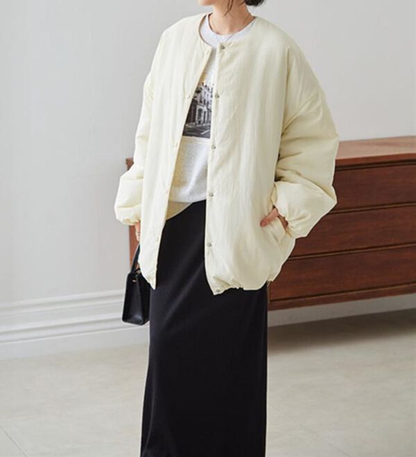 RANAN（ラナン）の「ノーカラーオーバーサイズ中わたブルゾン（ハーフコート）」｜詳細画像