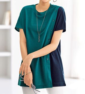 BELLUNA（ベルーナ）の「ボタン使い配色切替デザインチュニック（チュニック）」｜詳細画像