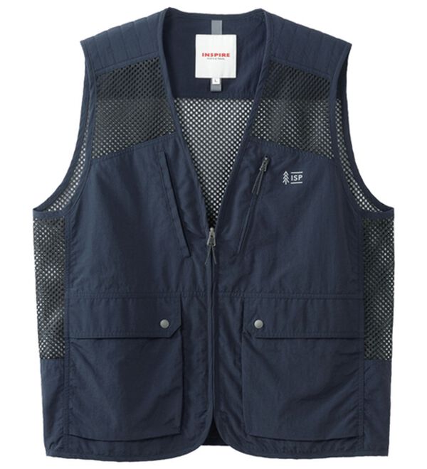 「＜インスパイア＞多ポケットメッシュ切替ベスト（メンズベスト）」｜ネイビー