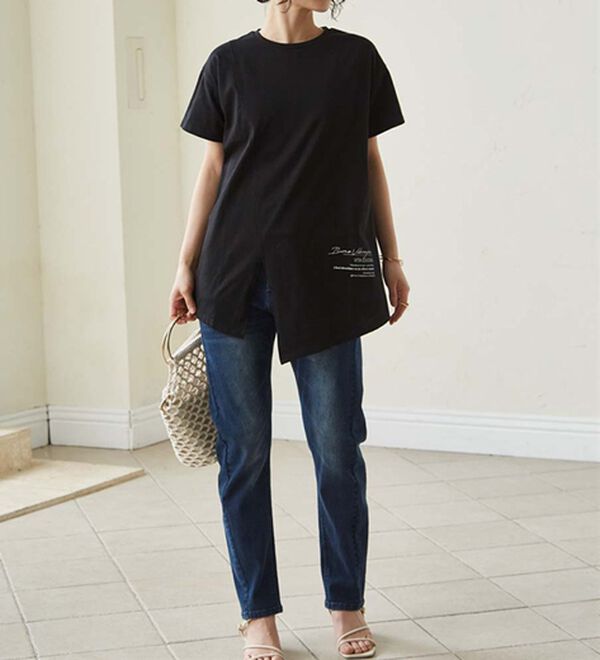 RANAN（ラナン）の「【接触冷感】ロゴプリントチュニックTシャツ（Tシャツ）」｜詳細画像