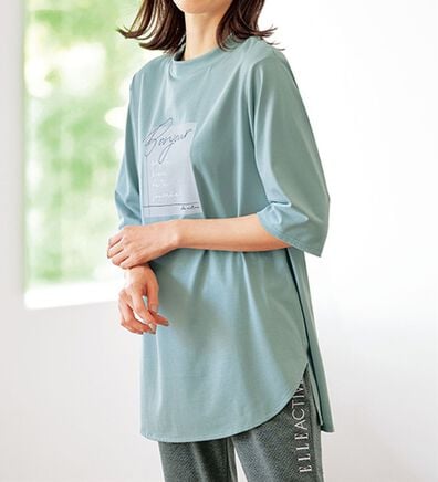 BELLUNA（ベルーナ）の「＜ＥＬＬＥ　Ａｃｔｉｖｅ＞多機能ロゴプリントチュニック（チュニック）」