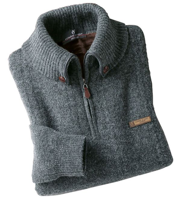 「＜コムルヴァン・オム＞裏ベロアやわらかシャギーセーター（メンズニット・セーター）」｜グレー