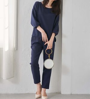 RANAN（ラナン）の「楽ちんキレイ！美人セットアップ（ブラウススーツ）」｜ネイビー