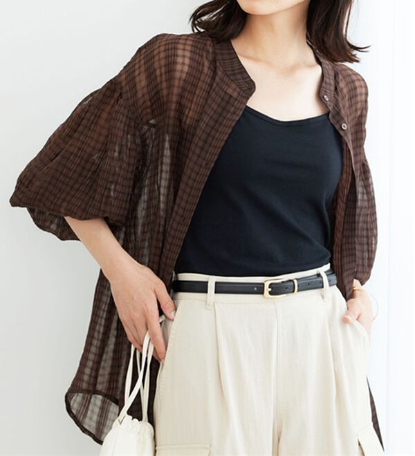 BELLUNA（ベルーナ）の「シアーチェック素材シャツチュニック（チュニック）」｜詳細画像