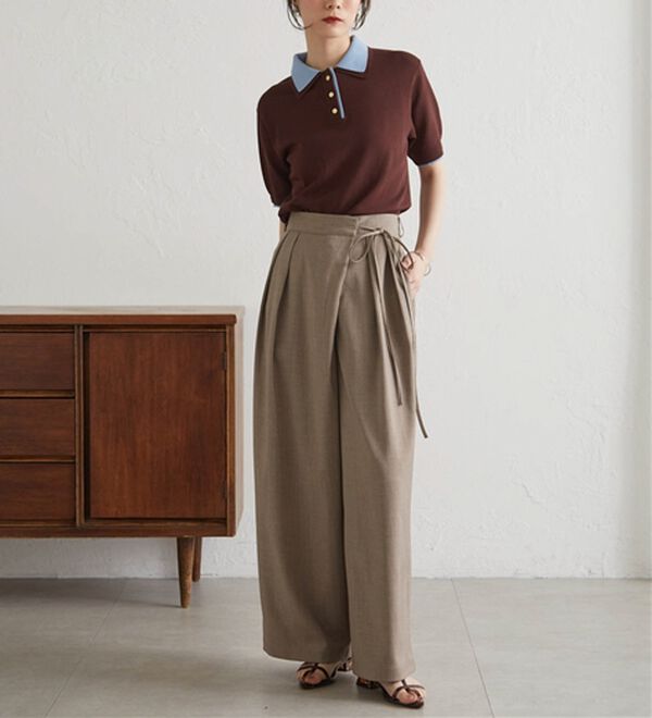 RANAN（ラナン）の「麻調2タックラップリボンパンツ（フルレングスパンツ）」｜詳細画像