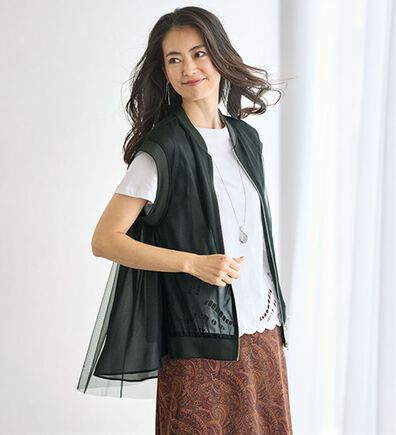 BELLUNA（ベルーナ）の「チュールベールのジップアップベスト（ベスト）」