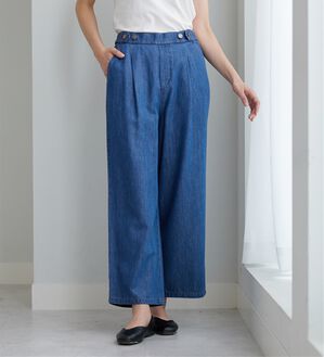 BELLUNA（ベルーナ）の「やわらかデニム素材ボタン使いワイドパンツ（ワイドパンツ・ガウチョ）」｜ブルー