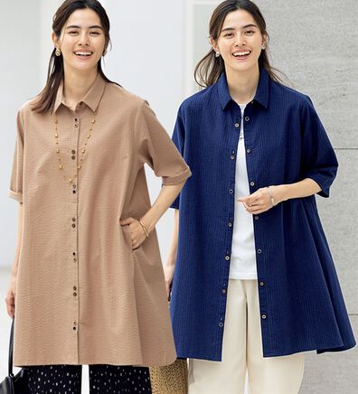 ルフラン（ルフラン）の「【２色組】綿１００％ちび衿シャツワンピ＜レイネル＞（シャツ）」