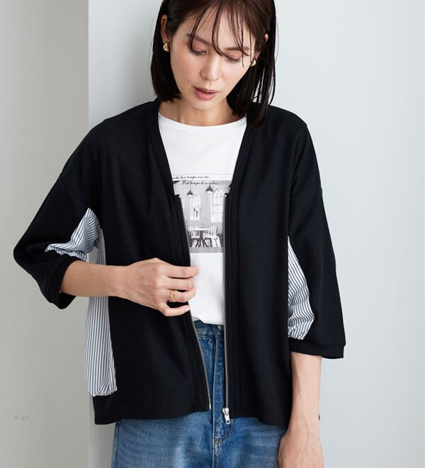 BELLUNA（ベルーナ）の「ストライプ切替ジッパーカーディガン（その他カーディガン）」｜詳細画像