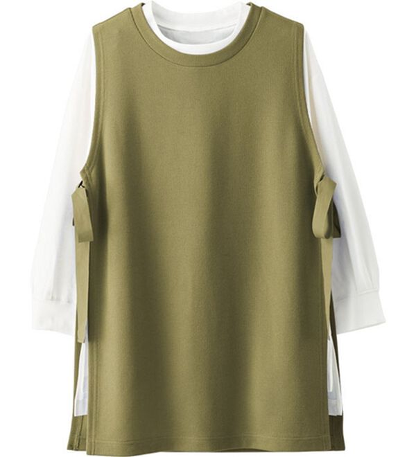 BELLUNA（ベルーナ）の「あぜ素材サイドリボンベストアンサンブル（アンサンブル）」｜グリーン