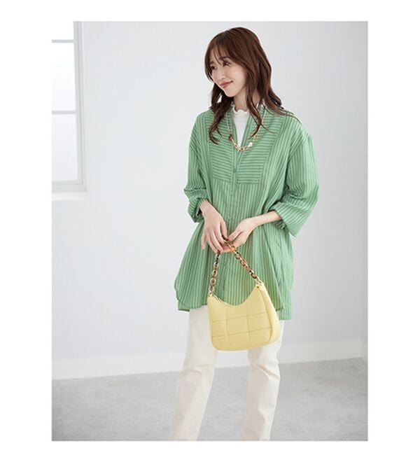 BELLUNA（ベルーナ）の「お手入れ簡単！ストライプ切替シャツチュニック（チュニック）」｜詳細画像