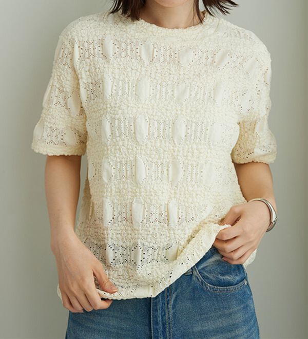 BELLUNA（ベルーナ）の「ストレッチレース調ハイネックプルオーバー（カットソー）」｜詳細画像