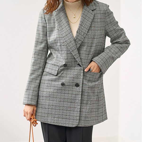 BELLUNA（ベルーナ）の「羽織るだけできちんと見え！チェック柄テーラードジャケット（テーラードジャケット）」｜詳細画像