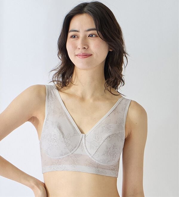 LAVIENNE（ラヴィエンヌ）の「【サラッと風が通る】涼感・風ブラ（ブラジャー）」｜アイスグレー(花柄)