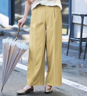 BELLUNA（ベルーナ）の「夏のお出かけに安心！はっ水＆ウォッシャブルパンツ（ワイドパンツ・ガウチョ）」｜ライトイエロー