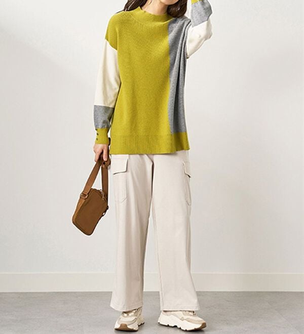 BELLUNA（ベルーナ）の「編地切替ブロッキングニットプルオーバー（ニット・セーター）」｜詳細画像