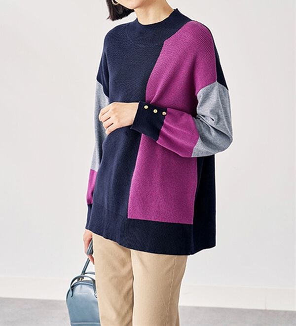 BELLUNA（ベルーナ）の「編地切替ブロッキングニットプルオーバー（ニット・セーター）」｜詳細画像