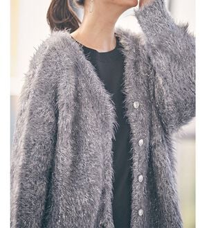 RANAN（ラナン）の「ラメ2WAYシャギーニットカーディガン（ニットカーディガン）」｜グレー系