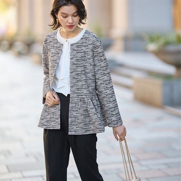 GeeRA（ジーラ）の「【２点セット】ニットツイードペプラムジャケットセットアップスーツ（パンツスーツ）」｜詳細画像