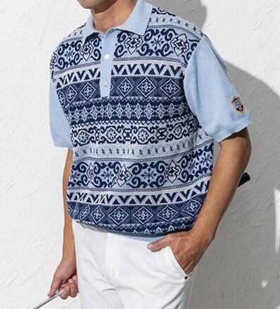 「＜フィッチェ　ゴルフ＞総柄サマーニットポロ（メンズニット・セーター）」