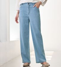 BELLUNA（ベルーナ）の「【選べる裏側】ぐん伸びニットデニムワイドパンツ（フルレングスパンツ）」