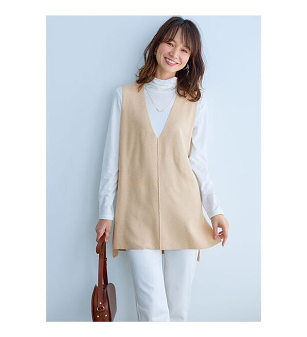 BELLUNA（ベルーナ）の「エコ素材シンプルロングニットベスト（ベスト）」｜詳細画像