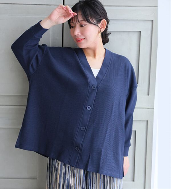 A HAPPY MARILYN（アハッピーマリリン）の「【大きいサイズ】【Ｌ～６Ｌ】綿混ワッフルゆったりＶネックカーディガン（その他カーディガン）」｜詳細画像