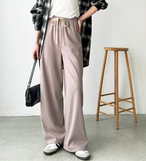 GeeRA（ジーラ）の「ふわふわあったか！裏起毛リブワイドパンツ（フルレングスパンツ）」｜ベージュ