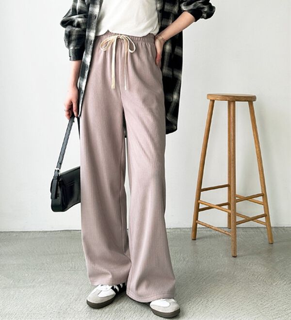 ふわふわあったか！裏起毛リブワイドパンツ - ベルーナ【公式】