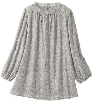 VINNO（ヴィノ）の「刺しゅうレースハイネックブラウス（ブラウス）」｜ライトグレー