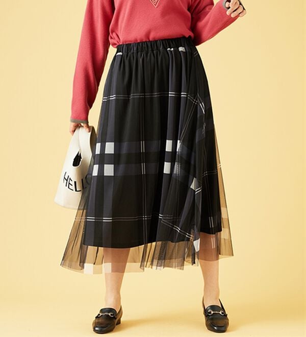 BELLUNA（ベルーナ）の「チュール素材上品プリントフレアースカート（ロングスカート）」｜詳細画像